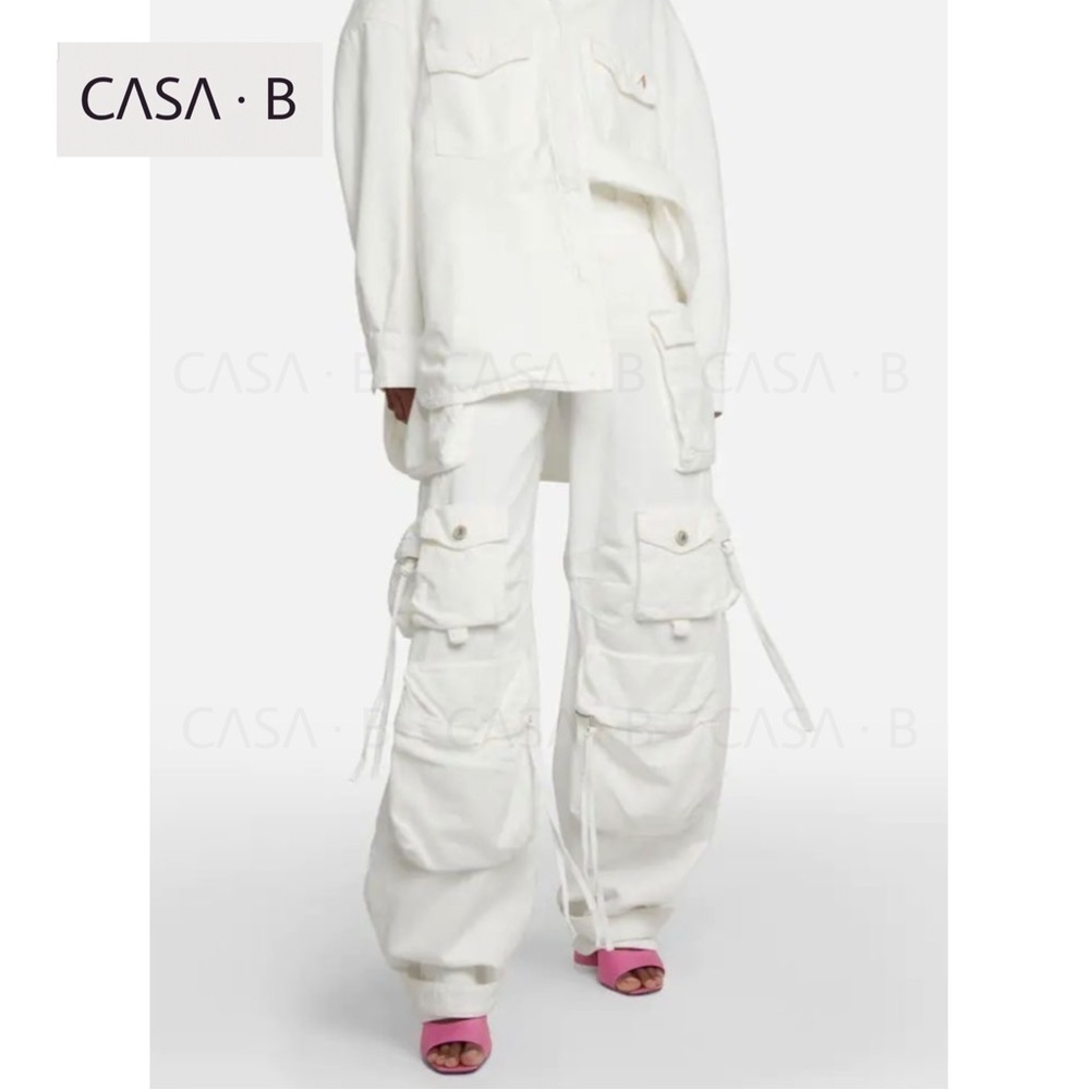 SOON  to CASA B| FEMME Luxury High Street White Cargo Multi Pocket Denim Jeans - Picture 2 of 7